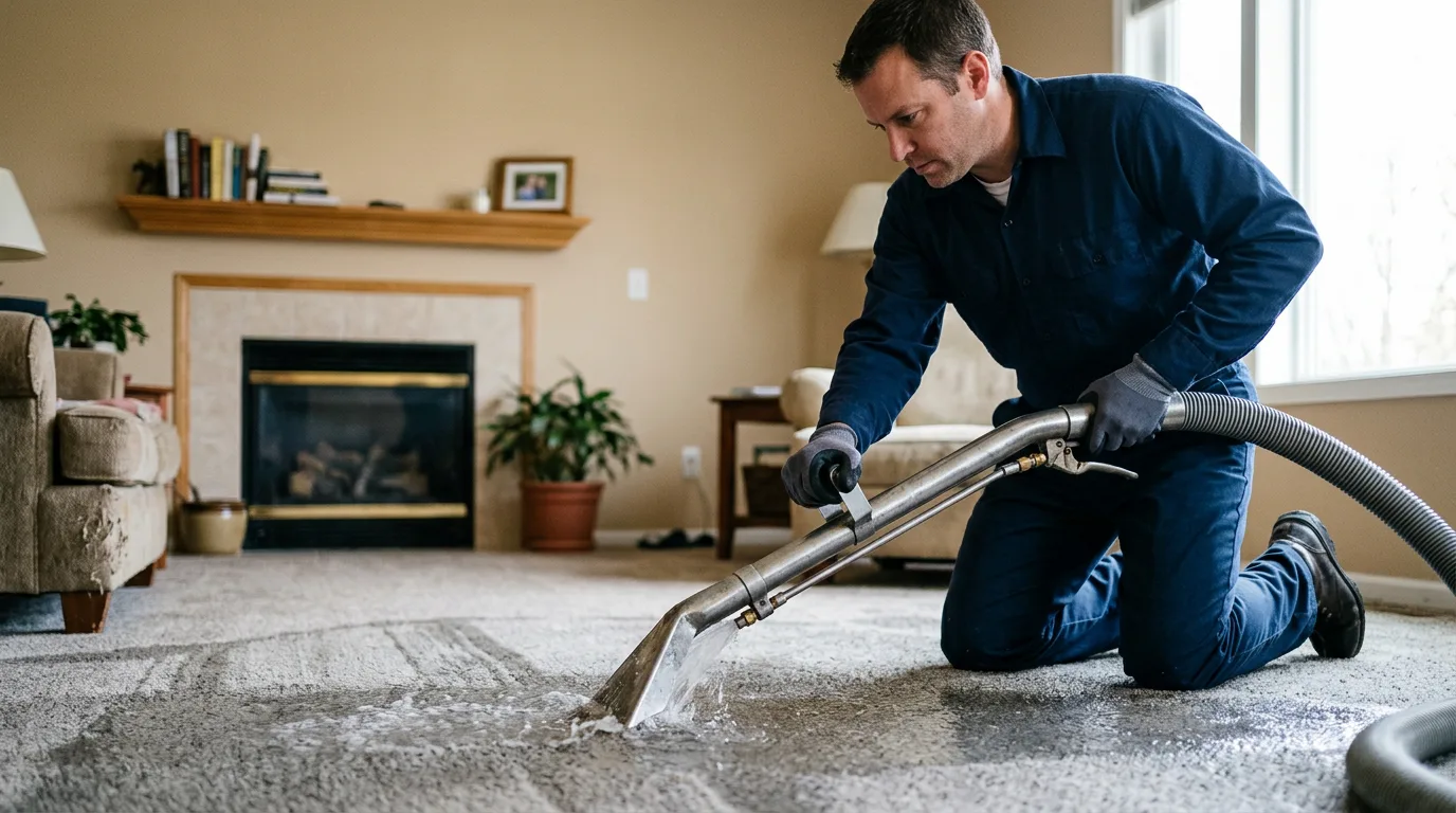 Water damage restoration technician working near Armstrong, IL